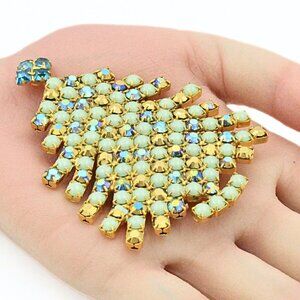 Opulent Dominique Rare! Signed Green AB Crystals Large Christmas Tree Brooch